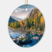 River and Mountains Schilderachtig foto Keramisch Ornament (Links)