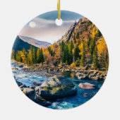 River and Mountains Schilderachtig foto Keramisch Ornament (Achterkant)