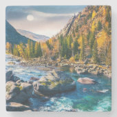 River and Mountains Schilderachtig foto Stenen Onderzetter (Voorkant)