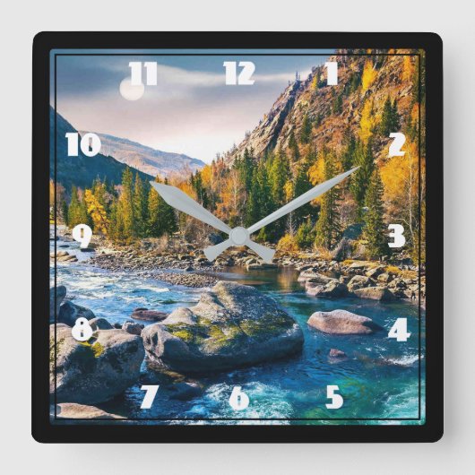 River and Mountains Schilderachtig foto Vierkante Klok (Voorkant)