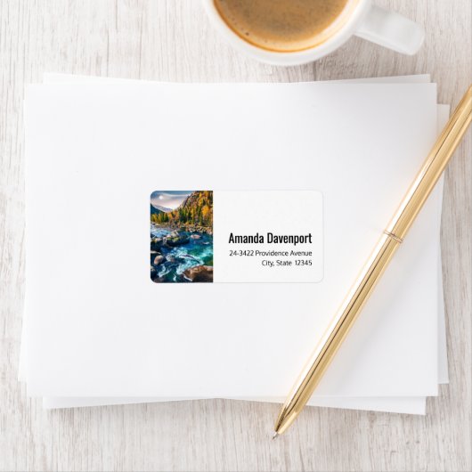 River and Mountains Schilderachtig fotoadres Etiket (Insitu)