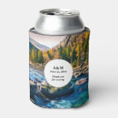 River and Mountains Schilderachtig Fotobruiloft Blikjeskoeler (Blikje Voorkant)