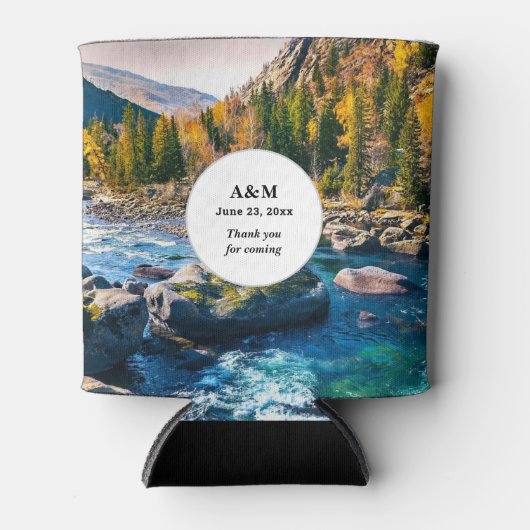 River and Mountains Schilderachtig Fotobruiloft Blikjeskoeler (Voorkant)