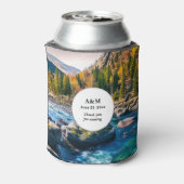 River and Mountains Schilderachtig Fotobruiloft Blikjeskoeler (Blikje Achterkant)