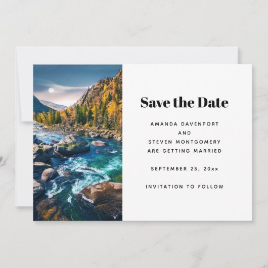 River and Mountains Schilderachtig Fotobruiloft Save The Date (Voorkant)