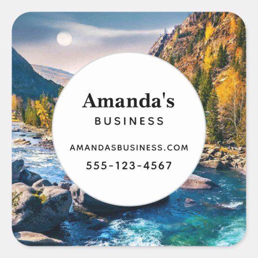 River and Mountains Schilderachtig Fotozaken Vierkante Sticker (Voorkant)