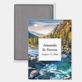 River and Mountains Schilderachtig Wedding Save th Magneet (Voorkant / Achterkant)