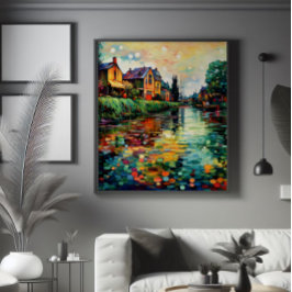 River Bank Impressionisme Foto Afdruk