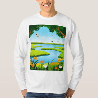 River, Birds & Natuur: Vreedzame Waterverf T-shirt