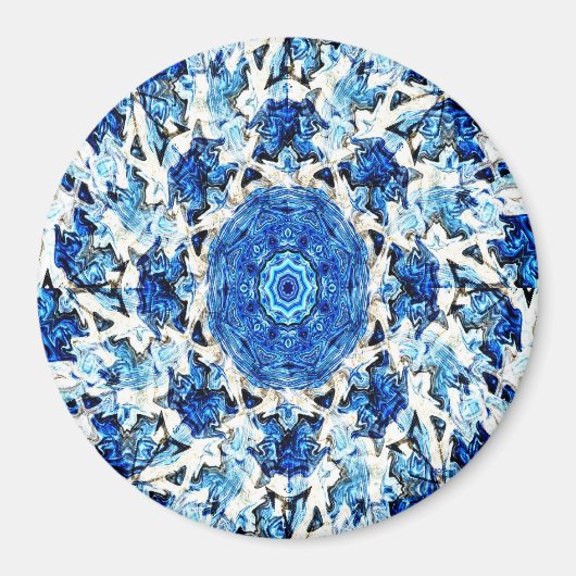 River blauw wit zwart mandala abstract magneet (Voorkant)
