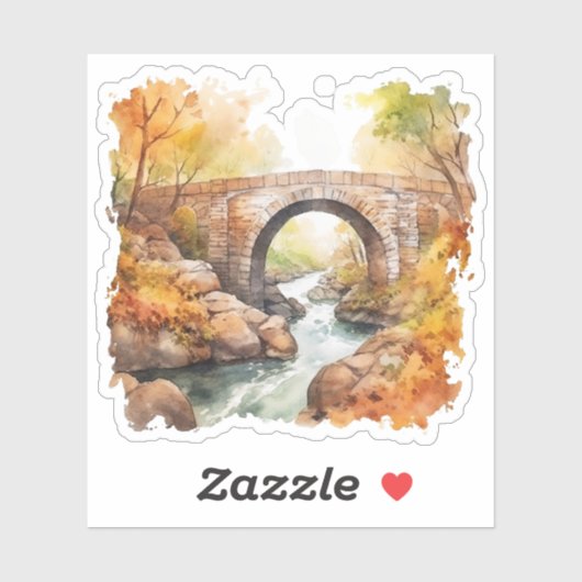River Bridge Forest Herfst Sticker (Vel)