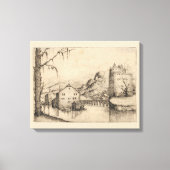 River & Buildings - 16e-eeuwse Duitse inktprint Canvas Afdruk (Voorkant)