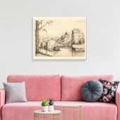 River & Buildings - 16e-eeuwse Duitse inktprint Canvas Afdruk (Insitu (Woonkamer))