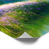 River, Flowers en Cloudy Mountains Poster (Hoek)