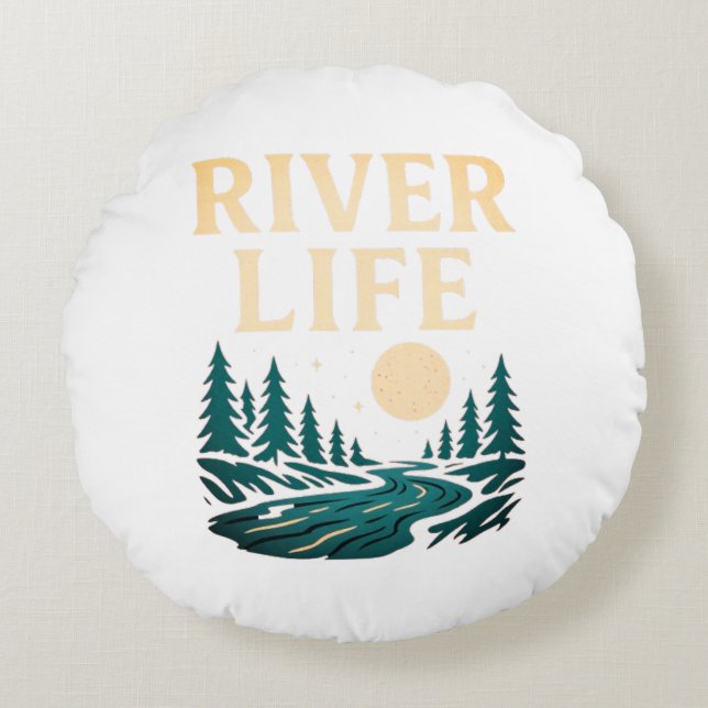 River Is Life Round Pillow - Natuur Geïnspireerd H Rond Kussen (Voorkant)