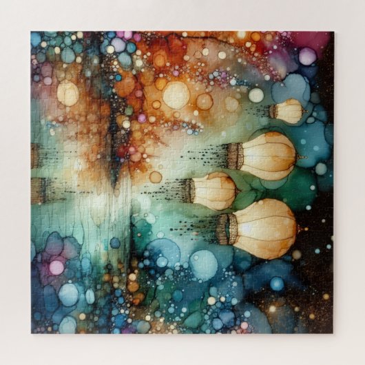 River Lanterns Alcohol Ink Legpuzzel (Horizontaal)