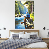 *~* River Man Vist Stroom Natuur AP49 Canvas Afdruk (Insitu (Slaapkamer))