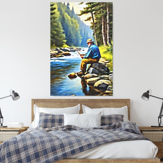 *~* River Man Vist Stroom Natuur AP49 Canvas Afdruk (Insitu (Slaapkamer))