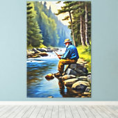 *~* River Man Vist Stroom Natuur AP49 Canvas Afdruk (Insitu (Houten vloer))