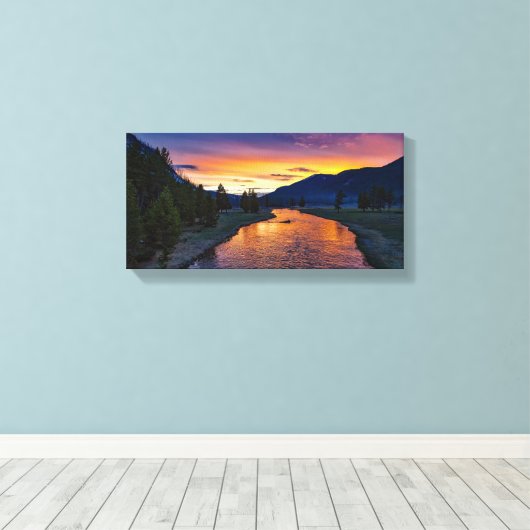 River Mountains Sunset Canvas Afdruk (Insitu (Houten vloer))