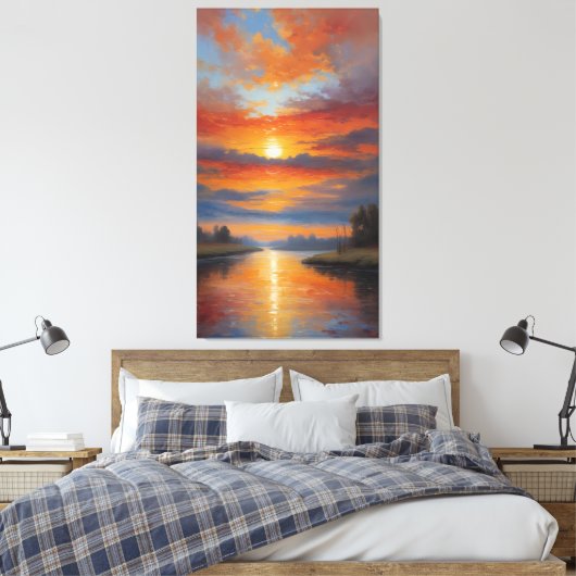 River of Fire: Serene Sunset Reflections Canvas Afdruk (Insitu (Slaapkamer))