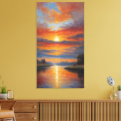 River of Fire: Serene Sunset Reflections Canvas Afdruk (Insitu (Woonkamer))