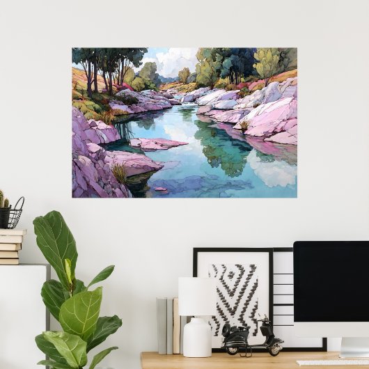 River of Tanara Watercolor Landscape Art Print (Thuiskantoor)
