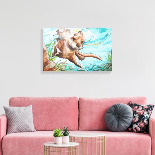 River Otter aquarel schilderij - Canvas Print (Insitu (Woonkamer))