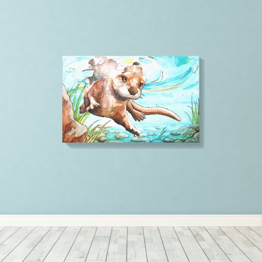 River Otter aquarel schilderij - Canvas Print (Insitu (Houten vloer))