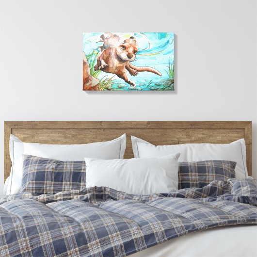 River Otter aquarel schilderij - Canvas Print (Insitu (Slaapkamer))