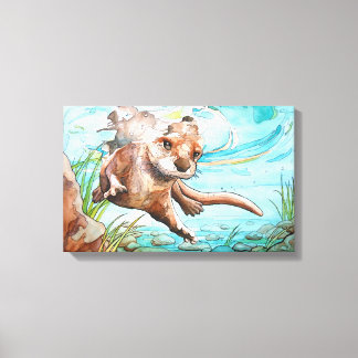 River Otter aquarel schilderij - Canvas Print
