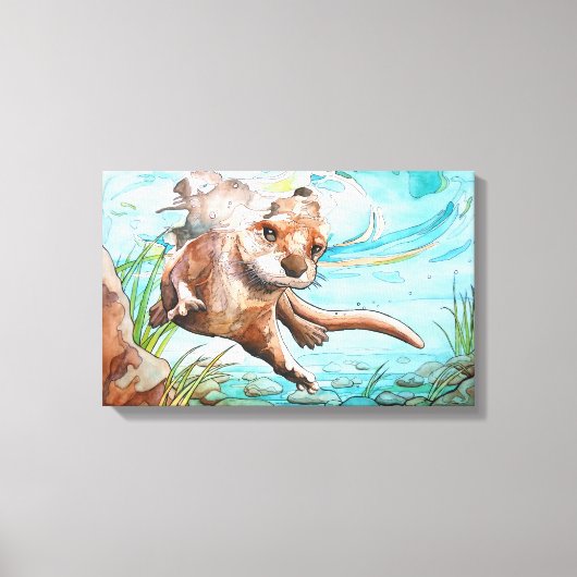 River Otter aquarel schilderij - Canvas Print (Voorkant)