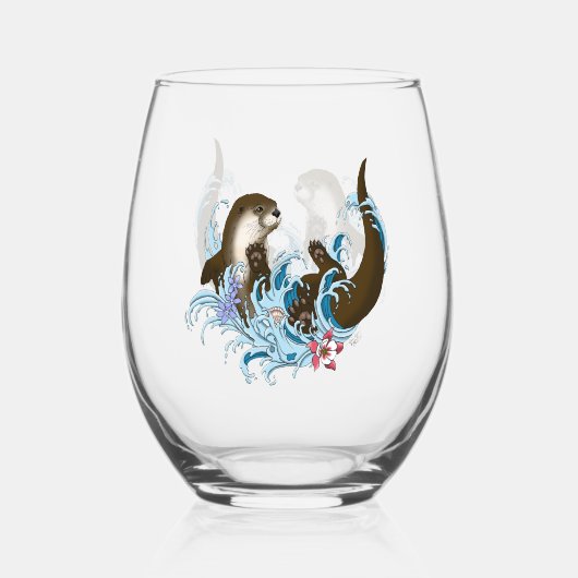 River Otter Water Schattige Wijnglas Zonder Voet (Voorkant)