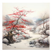 River Red Tree Ink Painting Foto Afdruk (Voorkant)