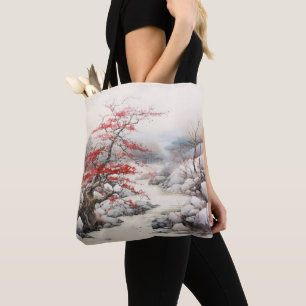 River Red Tree Ink Painting Tote Bag