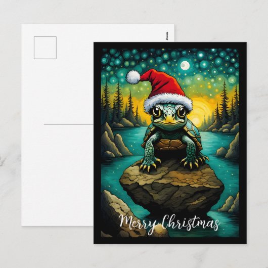 River Rock Schattige Baby Turtle Christmas Feestdagenkaart (Voorkant / Achterkant)