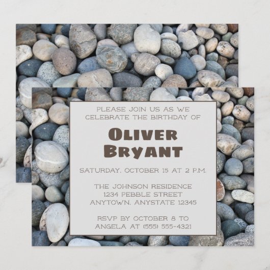 River Rocks verjaardagsfeestje uitnodiging (Voorkant / Achterkant)