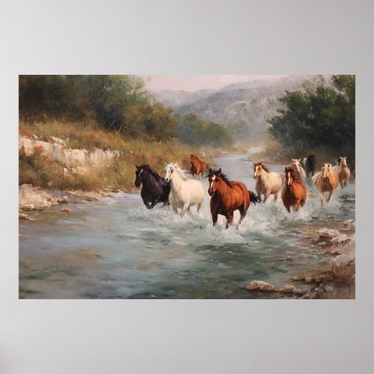 River Run Galoping Horses Art Poster (Voorkant)