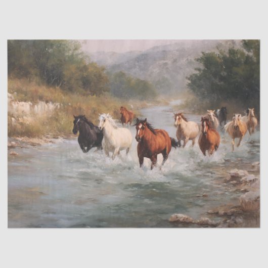 River Run Galoping Horses Decoupage Tissuepapier (Voorkant)