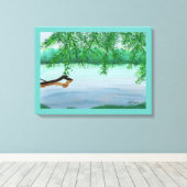 River Scene met Drijvende Log Painting Prints (Insitu (Houten vloer))
