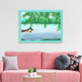 River Scene met Drijvende Log Painting Prints (Insitu (Woonkamer))