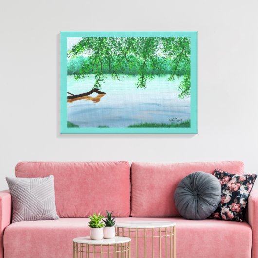 River Scene met Drijvende Log Painting Prints (Insitu (Woonkamer))
