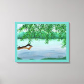 River Scene met Drijvende Log Painting Prints (Voorkant)