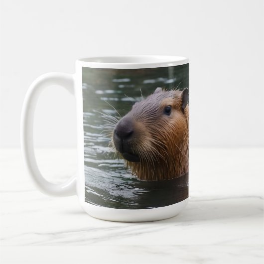 River Serenity: Capybaras Zwemmen in de Flow Koffiemok (Links)