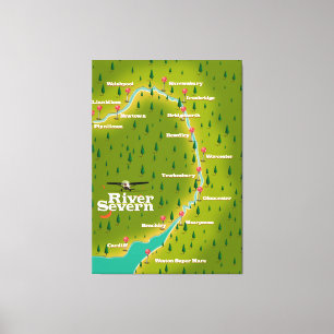 River Severn Wales Engeland reis kaart Canvas Afdruk