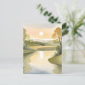 River Sunrise | Waterverf geel Briefkaart (Staand voorkant)