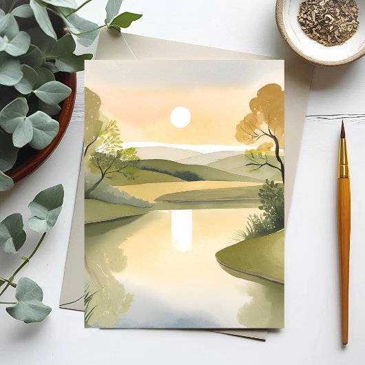River Sunrise | Waterverf geel Briefkaart