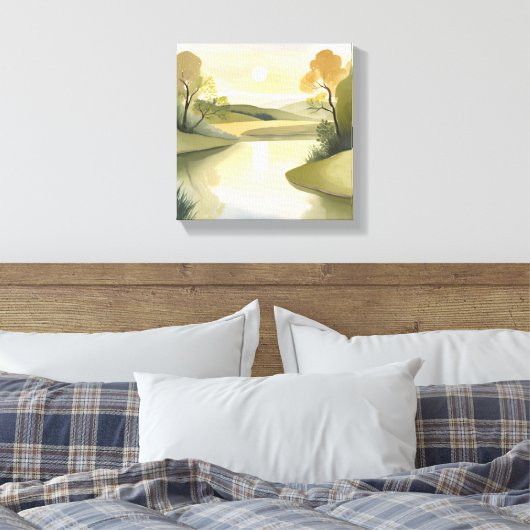 River Sunrise | Waterverf geel Canvas Afdruk (Insitu (Slaapkamer))