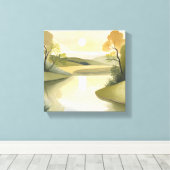 River Sunrise | Waterverf geel Canvas Afdruk (Insitu (Houten vloer))