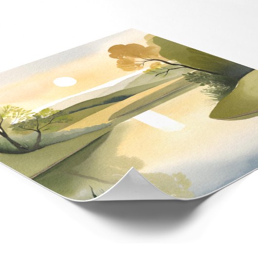 River Sunrise | Waterverf geel Poster (Hoek)